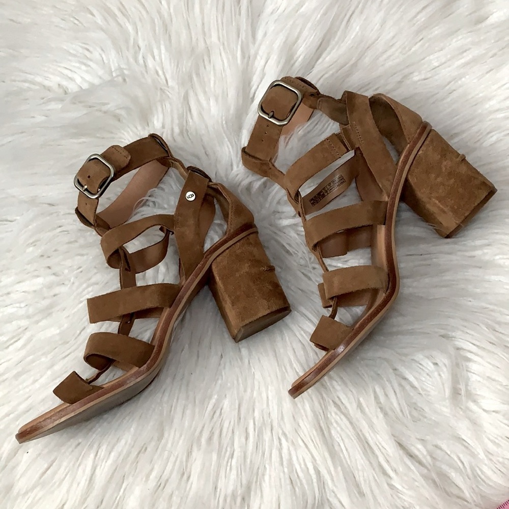 UGG Cognac suede strappy low heels
